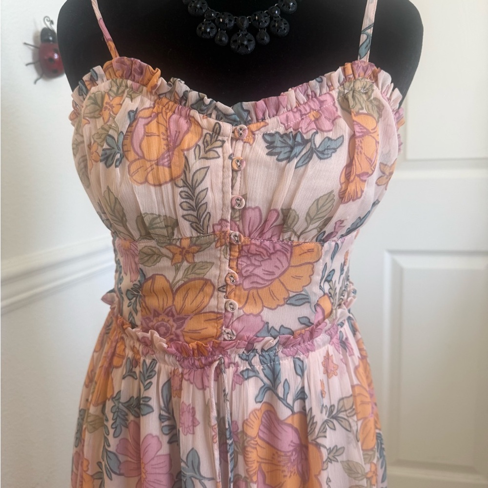 Patrons of Peace Pink and Orange  Floral Maxi Dress - Picture 3 of 8